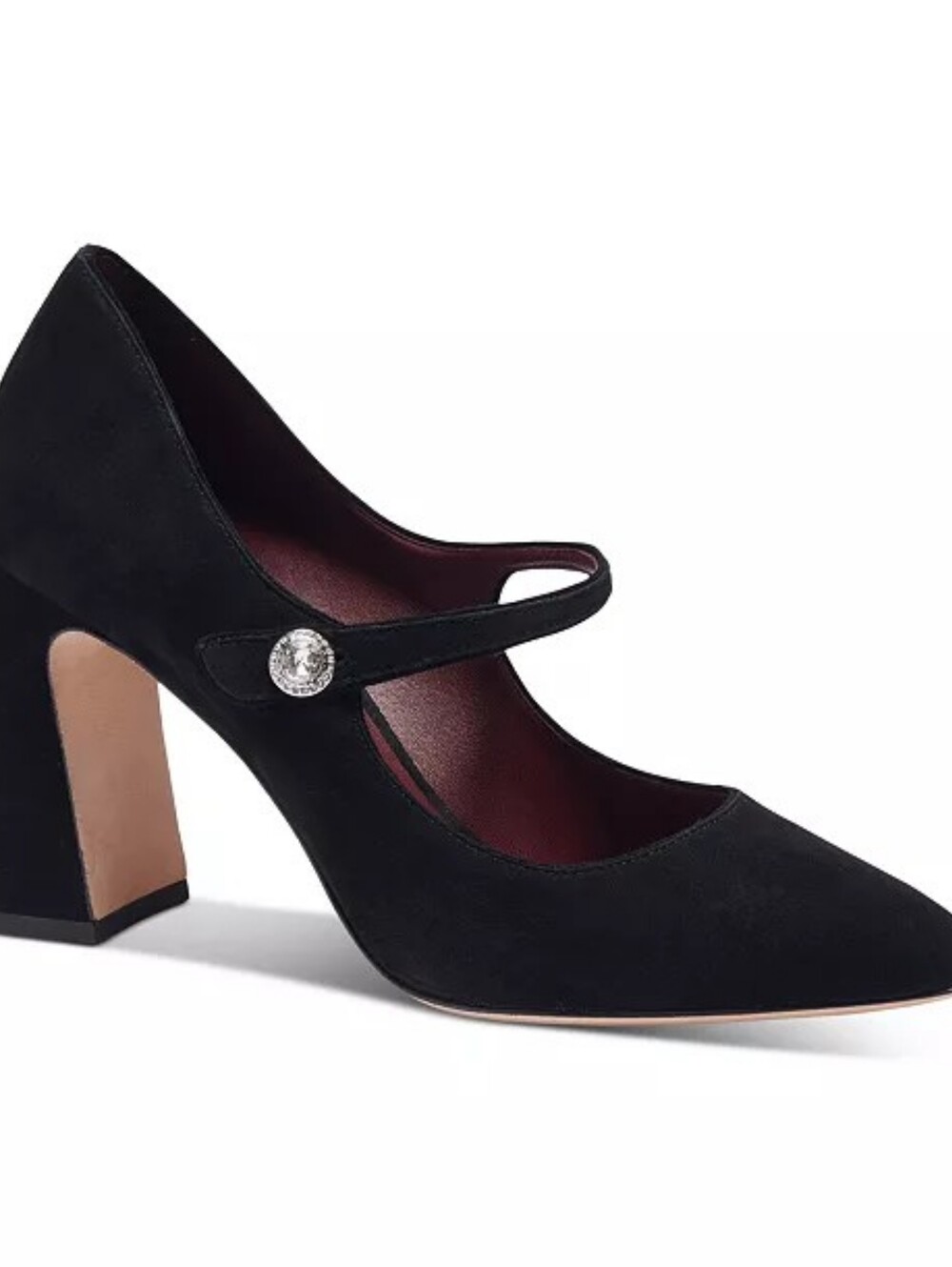 kate spade Black Suede Mary Jane Block Heels with Crystal Button